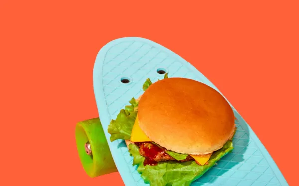 Burger on a skateboard